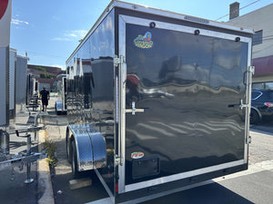 Enclosed Cargo Trailer 7x16+2'V BLACK RAMP Covered Wagon