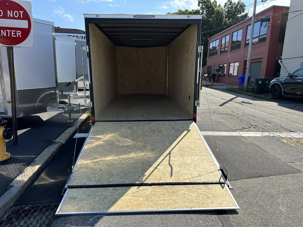 Enclosed Cargo Trailer 7x16+2'V BLACK RAMP Covered Wagon