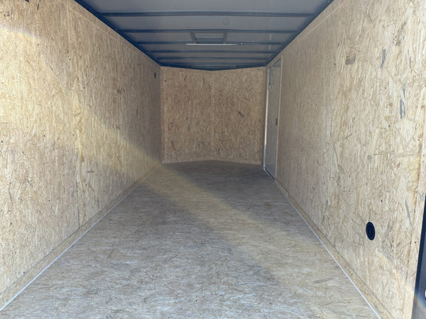 Enclosed Cargo Trailer 7x16+2'V BLACK RAMP Covered Wagon