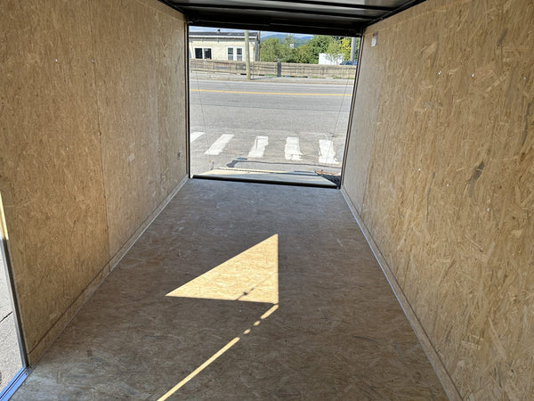 Enclosed Cargo Trailer 7x16+2'V BLACK RAMP Covered Wagon