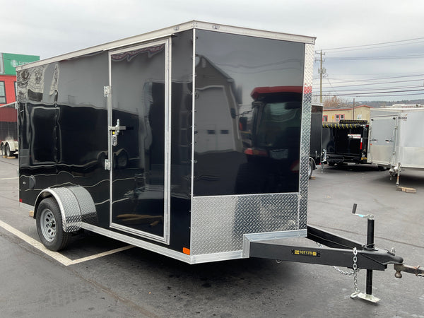 Enclosed Cargo Trailer 7'x12'+2'V BLACK RAMP Covered Wagon Covered Wagon Trailers