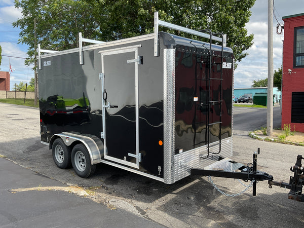 Car Mate Enclosed Contractor Trailer 7'x14' BLK BARN 7000 GVWR 6" Extra Height Car Mate Trailers