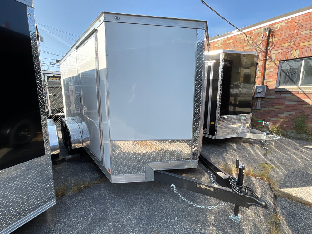 Enclosed Cargo Trailer 7'x14'+2'V White RAMP Covered Wagon