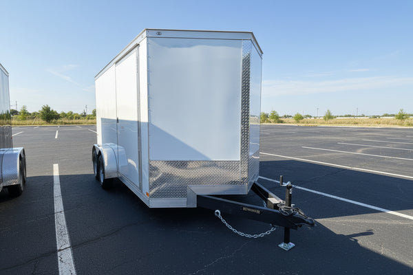 Enclosed Cargo Trailer 7'x14'+2'V White RAMP Covered Wagon Covered Wagon Trailers