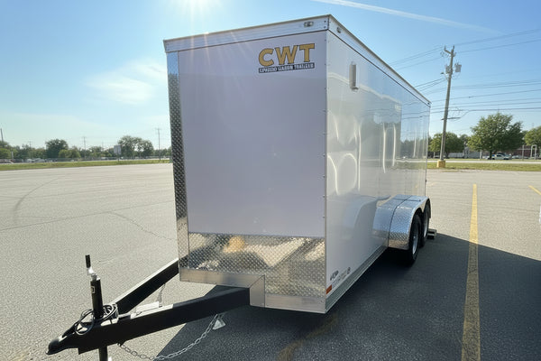 Enclosed Cargo Trailer 7'x14'+2'V White RAMP Covered Wagon Covered Wagon Trailers