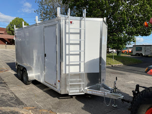 Aluminum Durabull Enclosed Contractor 7'x16'+2'V Barn Door White DuraBull Trailers