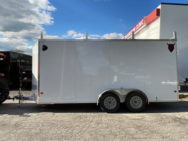 Aluminum Durabull Enclosed Contractor 7'x16'+2'V Barn Door White DuraBull Trailers