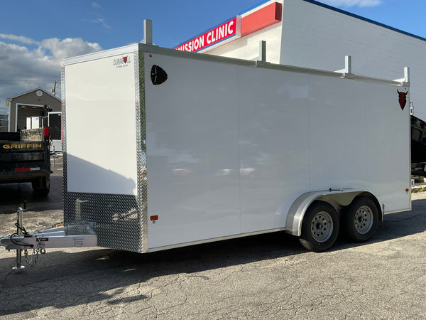 Aluminum Durabull Enclosed Contractor 7'x16'+2'V Barn Door White DuraBull Trailers
