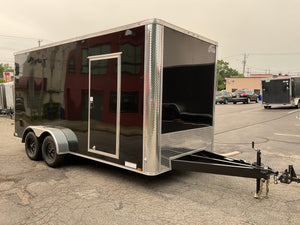 7' x 16' Enclosed Cargo Trailer - Xtreme Cargo Black, 7' Interior, Flat Front, Extended Tongue Xtreme Cargo Trailers
