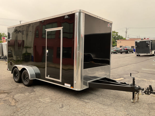 7' x 16' Enclosed Cargo Trailer - Xtreme Cargo Black, 7' Interior, Flat Front, Extended Tongue Xtreme Cargo Trailers
