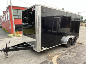 7' x 16' Enclosed Cargo Trailer - Xtreme Cargo Black, 7' Interior, Flat Front, Extended Tongue Xtreme Cargo Trailers