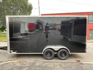 7' x 16' Enclosed Cargo Trailer - Xtreme Cargo Black, 7' Interior, Flat Front, Extended Tongue Xtreme Cargo Trailers