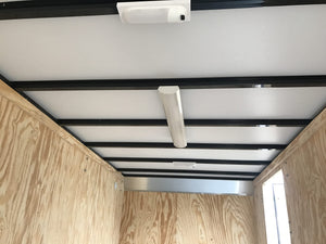 CarMate Enclosed Contractor 7'x16' White Barn Door 110v Light 6"up Extended Tongue Car Mate Trailers