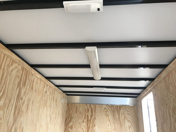 CarMate Enclosed Contractor 7'x16' White Barn Door 110v Light 6"up Extended Tongue Car Mate Trailers