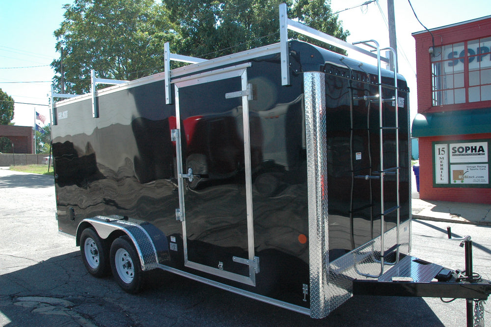 Enclosed Contractor Trailer 7'x16' BLACK Barn Door Car Mate Trailer