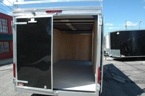 Enclosed Contractor Trailer 7'x16' BLACK Barn Door Car Mate Trailer Car Mate Trailers