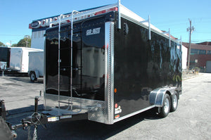 Enclosed Contractor Trailer 7'x16' BLACK Barn Door Car Mate Trailer Car Mate Trailers