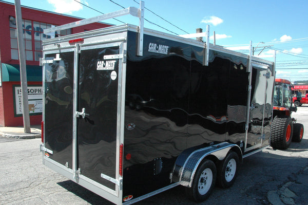 Enclosed Contractor Trailer 7'x16' BLACK Barn Door Car Mate Trailer Car Mate Trailers