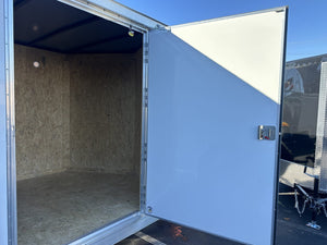 Enclosed Cargo Trailer 7x16+2'V White Barn Door Covered Wagon Covered Wagon Trailers