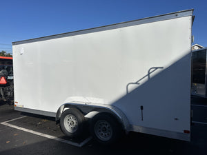 Enclosed Cargo Trailer 7x16+2'V White Barn Door Covered Wagon Covered Wagon Trailers