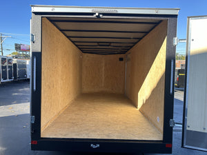 Enclosed Cargo Trailer 7x16+2'V White Barn Door Covered Wagon Covered Wagon Trailers