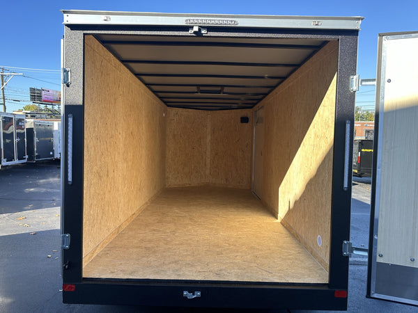 Enclosed Cargo Trailer 7x16+2'V White Barn Door Covered Wagon Covered Wagon Trailers