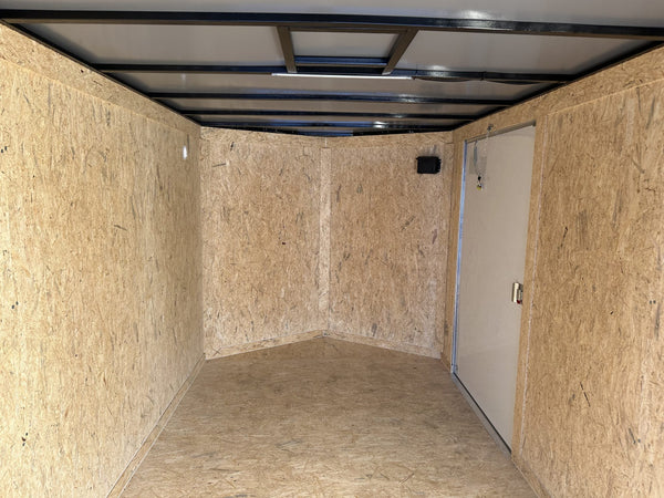 Enclosed Cargo Trailer 7x16+2'V White Barn Door Covered Wagon Covered Wagon Trailers