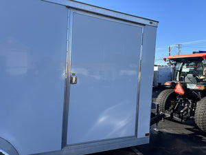 Enclosed Cargo Trailer 7x16+2'V White Barn Door Covered Wagon Covered Wagon Trailers