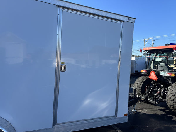 Enclosed Cargo Trailer 7x16+2'V White Barn Door Covered Wagon Covered Wagon Trailers