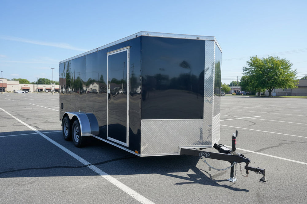 Panther Cargo Trailer 7'x16' Ramp Door Dual Axle Trailer Black Panther Cargo Trailers