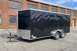Panther Cargo Trailer 7'x16' Ramp Door Dual Axle Trailer Black Panther Cargo Trailers