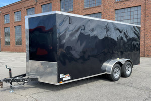 Panther Cargo Trailer 7'x16' Ramp Door Dual Axle Trailer Black Panther Cargo Trailers