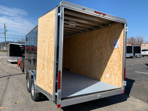 Enclosed Cargo Trailer 7'x16' Black Barn Door Car Mate 6'6" Interior Car Mate Trailers
