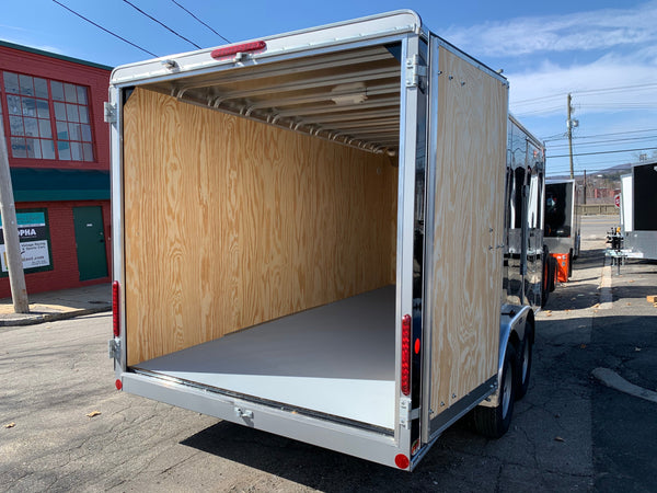 Enclosed Cargo Trailer 7'x16' Black Barn Door Car Mate 6'6" Interior Car Mate Trailers
