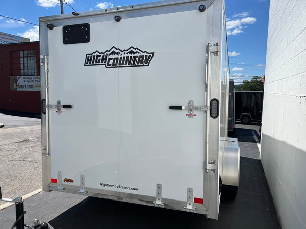 Enclosed Aluminum Cargo Trailer 7'x16' White Ramp Alcom Xpress XLT Pro 9" Additional Height High Country Trailers