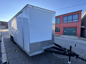 Enclosed Car Hauler 8.5'x20'+2'V WHITE 7000 GVWR Covered Wagon Covered Wagon Trailers