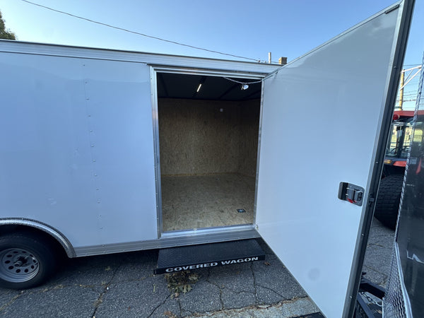 Enclosed Car Hauler 8.5'x20'+2'V WHITE 7000 GVWR Covered Wagon Covered Wagon Trailers