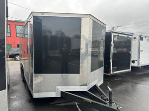Enclosed Car Hauler Trailer 8.5'x16'+2'V Black Covered Wagon Covered Wagon Trailers