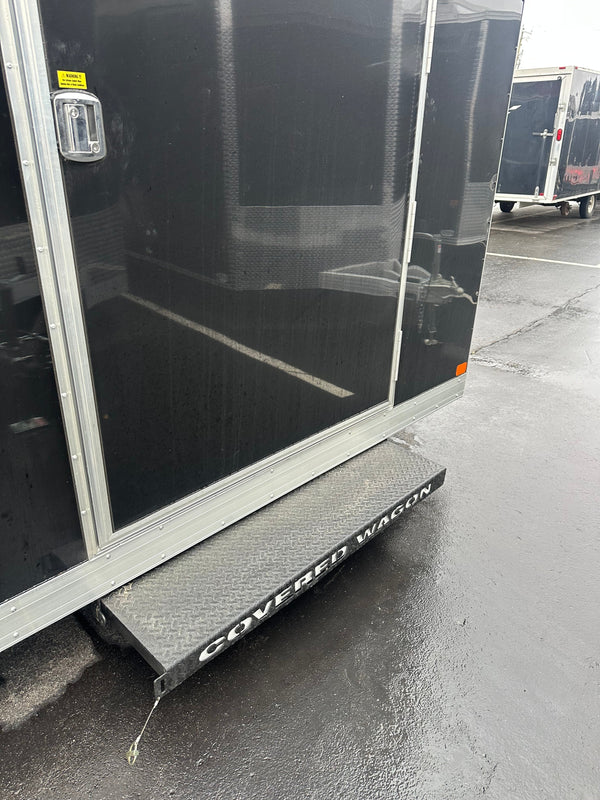 Enclosed Car Hauler Trailer 8.5'x16'+2'V Black Covered Wagon Covered Wagon Trailers