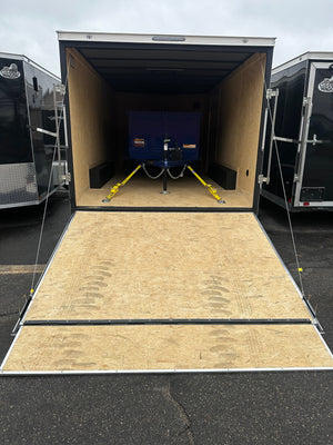 Enclosed Car Hauler Trailer 8.5'x16'+2'V Black Covered Wagon Covered Wagon Trailers