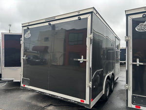 Enclosed Car Hauler Trailer 8.5'x16'+2'V Black Covered Wagon Covered Wagon Trailers