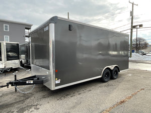Enclosed Car Hauler Trailer 8.5'x18' Charcoal Car Mate Custom 7' Interior Height Car Mate Trailers