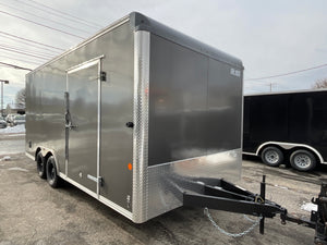 Enclosed Car Hauler Trailer 8.5'x18' Charcoal Car Mate Custom 7' Interior Height Car Mate Trailers