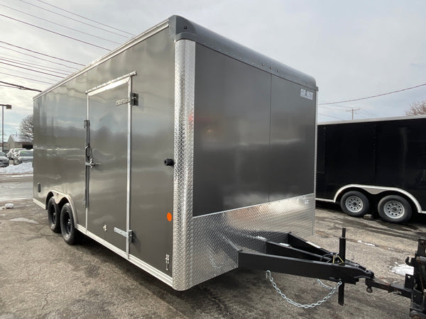 Enclosed Car Hauler Trailer 8.5'x18' Charcoal Car Mate Custom 7' Interior Height Car Mate Trailers