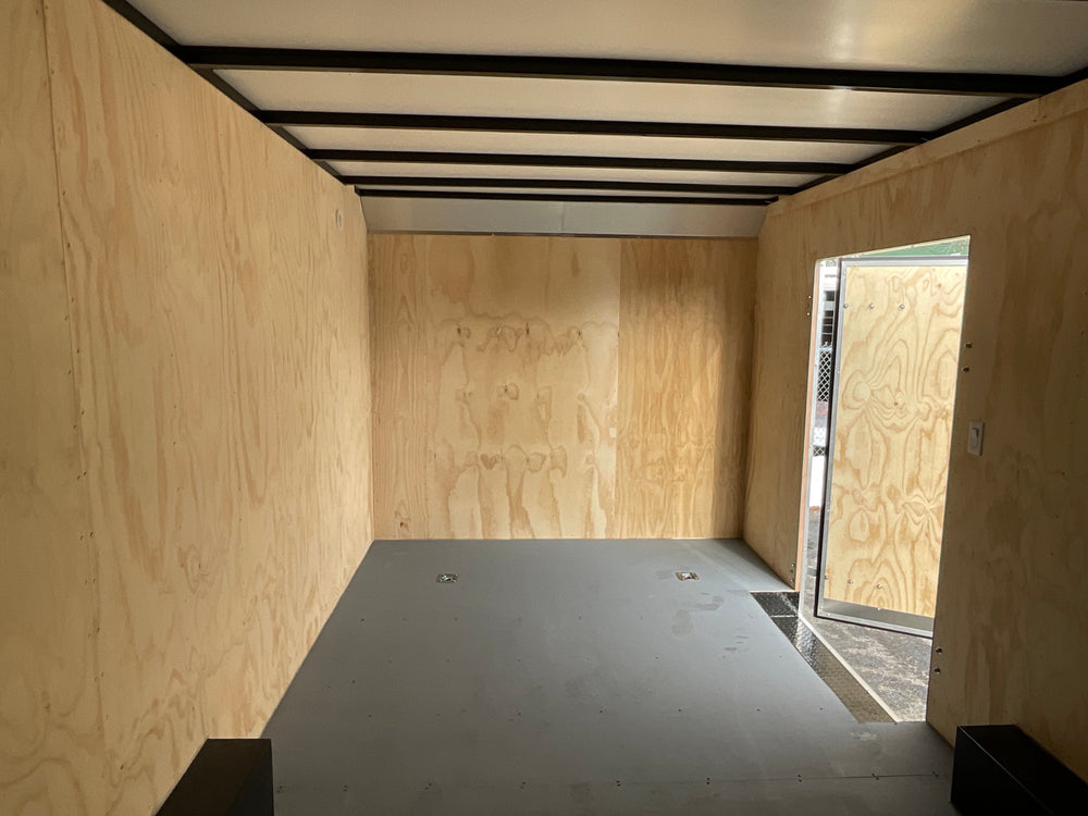 Enclosed Car Hauler Trailer 8.5'x18' Charcoal Car Mate Custom 7' Interior Height Car Mate Trailers