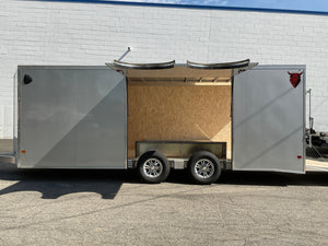 Enclosed Car Hauler Trailer 8.5'x20' V-Nose Silver Ramp Durabull Aluminum 9990 GVWR Elite Escape Door DuraBull Trailers