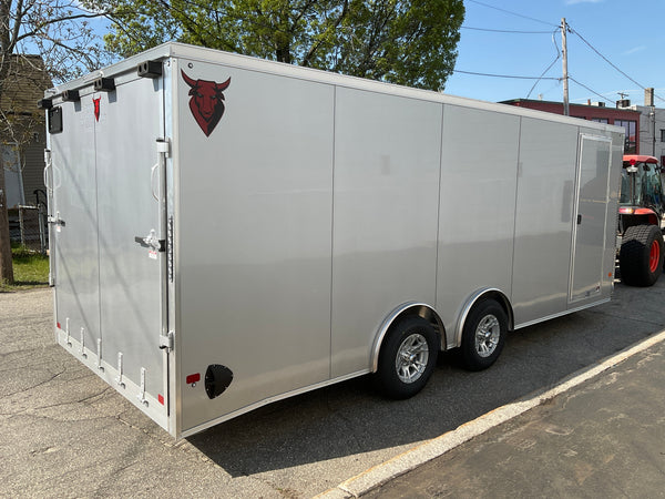 Enclosed Car Hauler Trailer 8.5'x20' V-Nose Silver Ramp Durabull Aluminum 9990 GVWR Elite Escape Door DuraBull Trailers