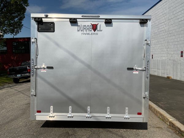 Enclosed Car Hauler Trailer 8.5'x20' V-Nose Silver Ramp Durabull Aluminum 9990 GVWR Elite Escape Door DuraBull Trailers