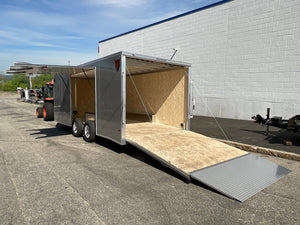 Enclosed Car Hauler Trailer 8.5'x20' V-Nose Silver Ramp Durabull Aluminum 9990 GVWR Elite Escape Door DuraBull Trailers