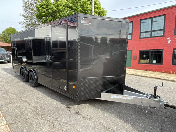 Enclosed Car Hauler Trailer 8.5'x20' V-Nose Blackout Ramp Durabull Aluminum 9990 GVWR Elite Escape Door DuraBull Trailers
